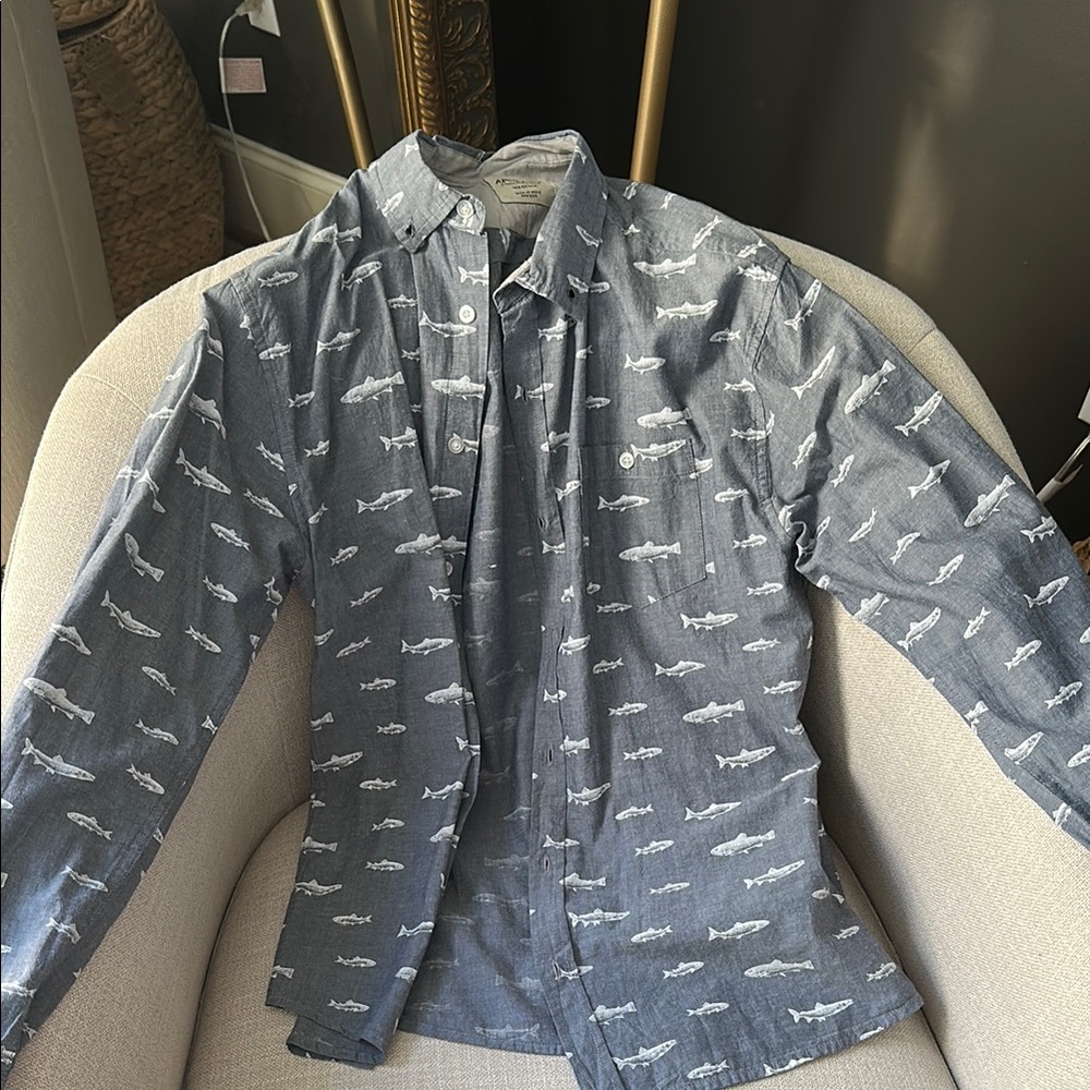 Men's Blue trout Print button down shirt